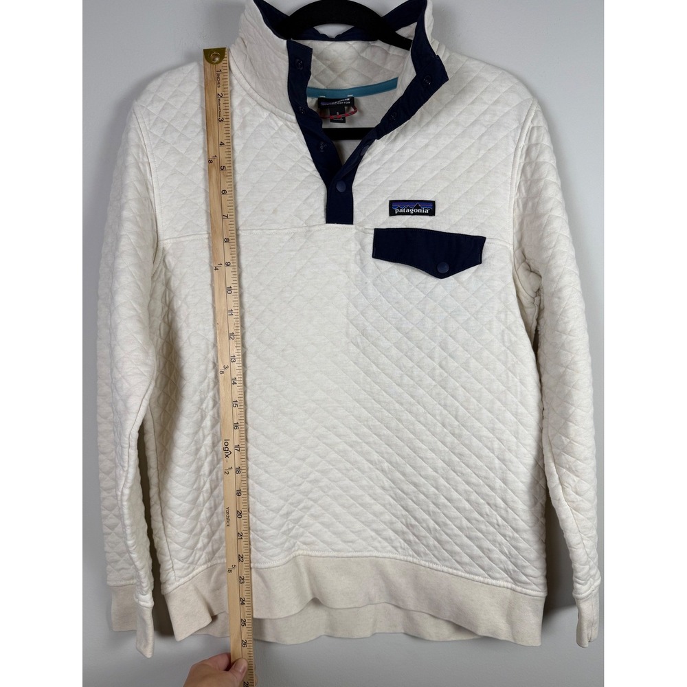Patagonia Womens Quilted‎ Snap Neck Organic Cotton Pullover Sweatshirt Cream S - Picture 7 of 8